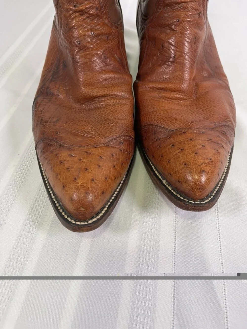 VTG 90s Tony Lama Full Quill Ostrich Cowboy Boots Brown Western Size 13 D USA